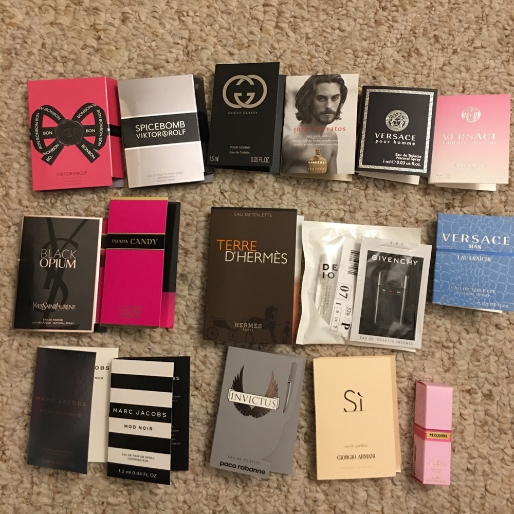 Sample fragrances: marc jacob, versace, prada etc